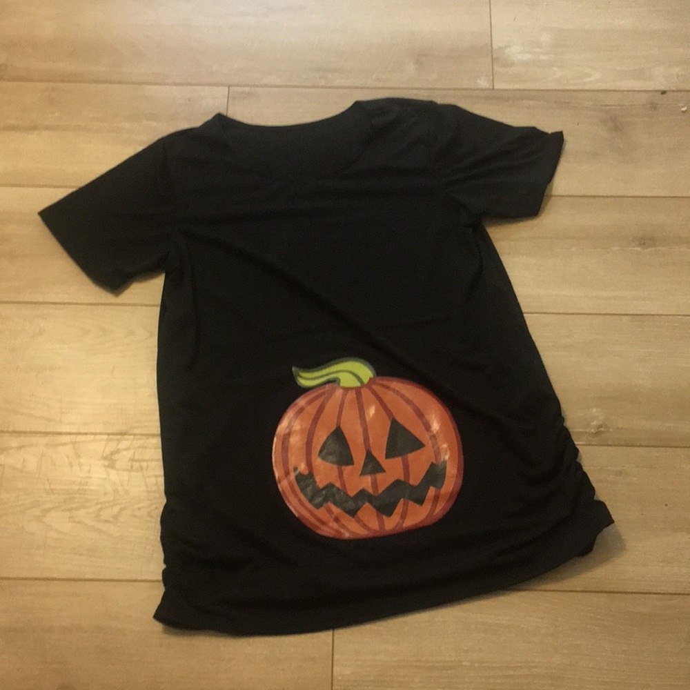 New Maternity Pumpkin Halloween Black Tee